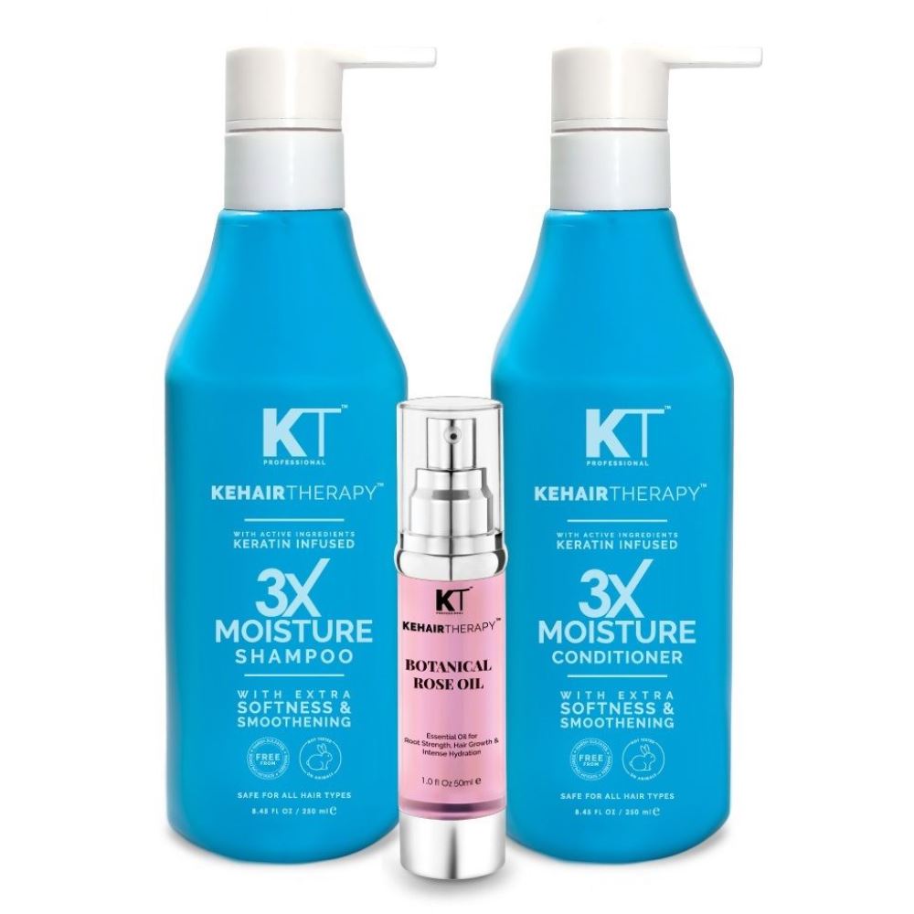 KT 3X Moisture Shampoo & Conditioner 250Ml For Extra Softness And Smoothing + Botanical Rose Oil Serum 50Ml (1Pack)