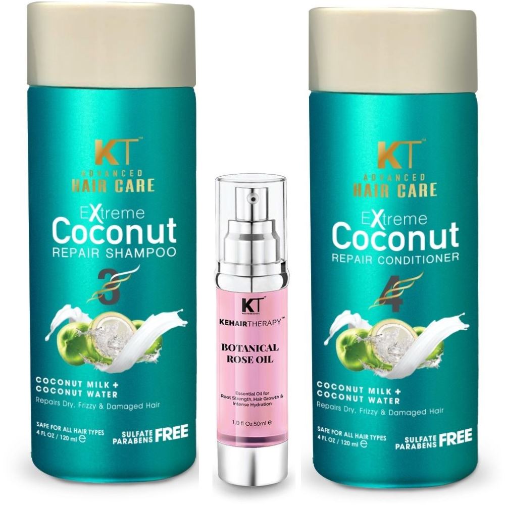 KT Xtreme Coconut Repair Shampoo & Conditioner 120Ml + Botanical Hair Oil Serum 50Ml (1Pack)