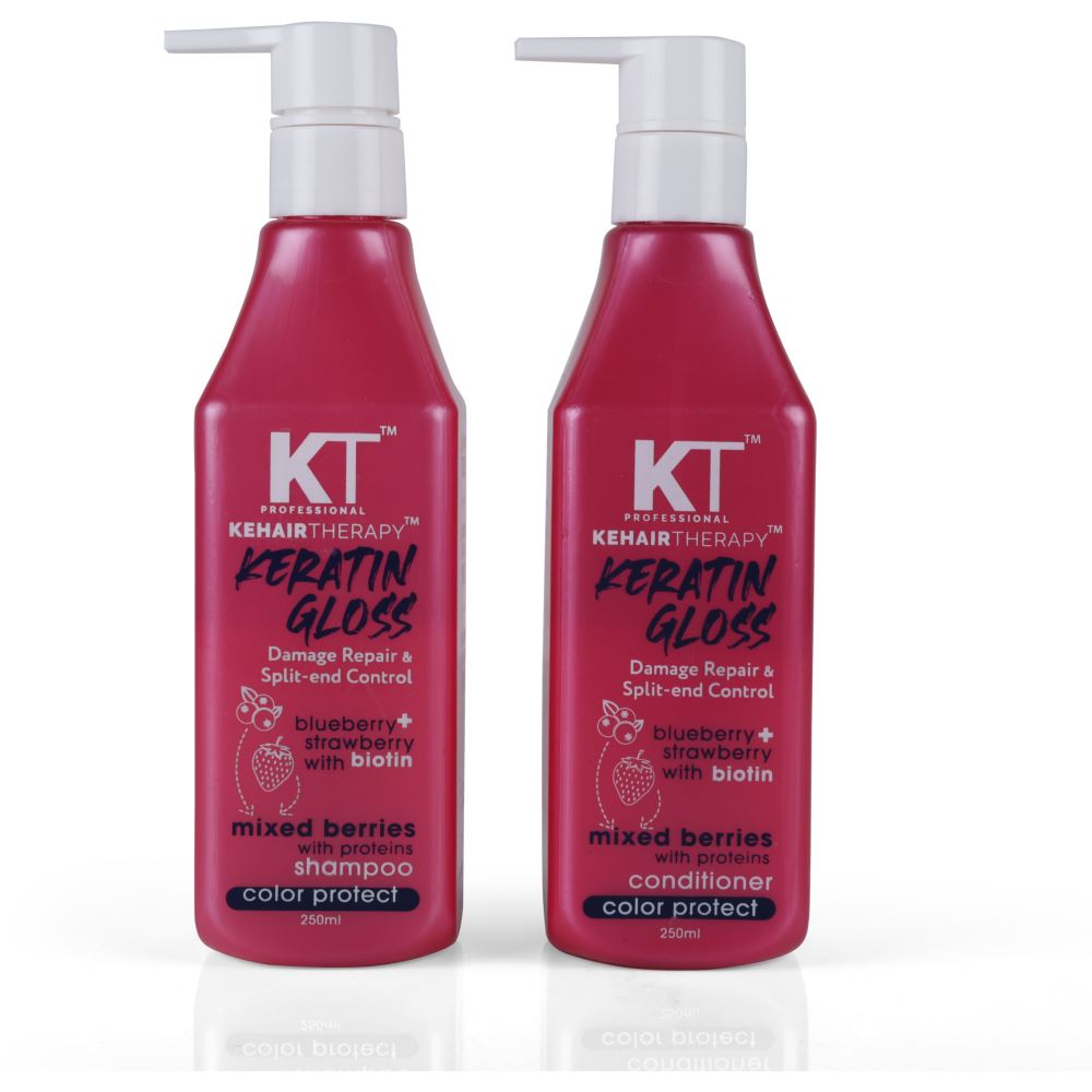 KT Professional Keratin Gloss Damage Repair & Split End Control Shampoo & Conditioner (1Pack)