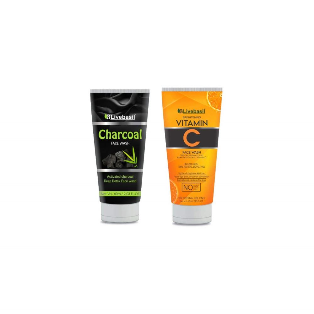 Livebasil Overseas Vitamin C & Charcoal Face Wash Combo Pack (60ml)
