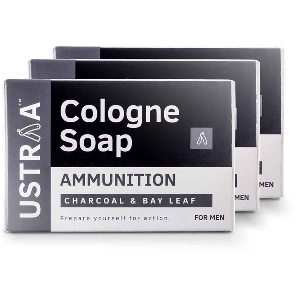 Ustraa Ammunition Cologne Soap With Charcoal & Bay Leaf (125g, Pack of 3)