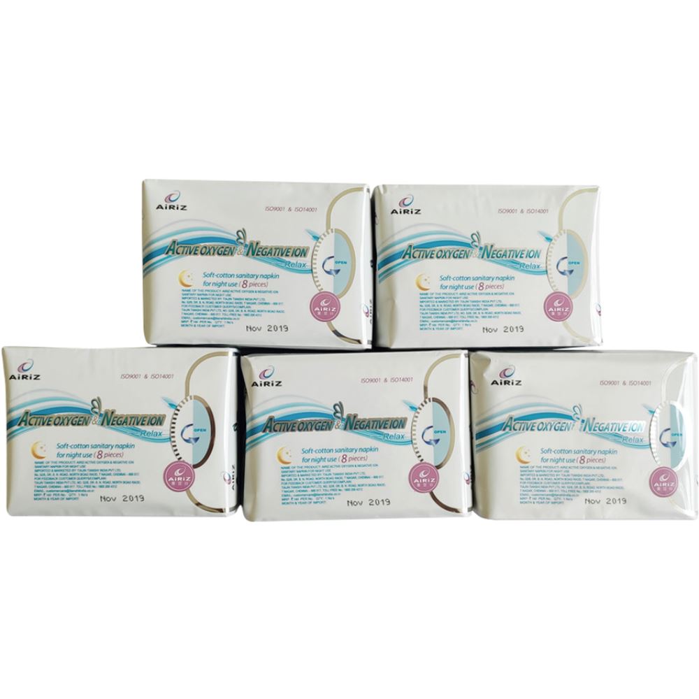 Airiz Active Oxygen & Negative Ion Soft-Cotton Sanitary Napkin (280MM) (8pcs, Pack of 5)