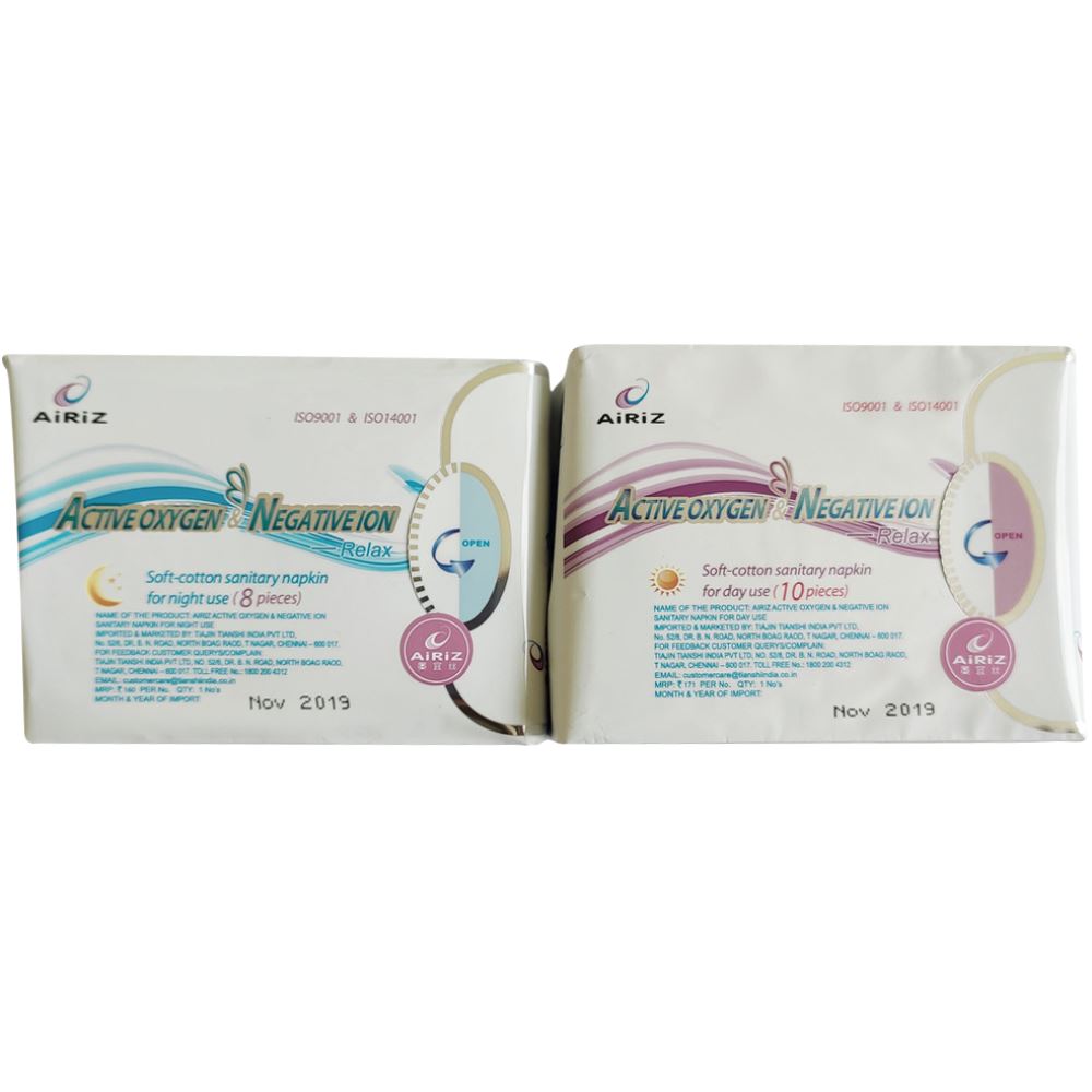 Airiz Active Oxygen & Negative Ion Soft-Cotton Sanitary Napkin (240MM(10Pads) (290MM(8Pads) (1Pack)