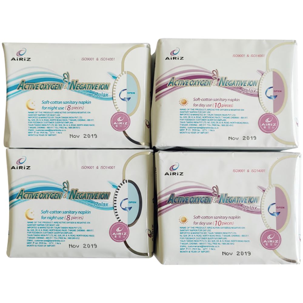 Airiz Active Oxygen & Negative Ion Soft-Cotton Sanitary Napkin (240MM(10Pads) (290MM(8Pads) (1Pack, Pack of 2) Airiz Active Oxygen & Negative Ion Soft-Cotton Sanitary Napkin (240MM(10Pads) (290MM(8Pads) (1Pack, Pack of 2)