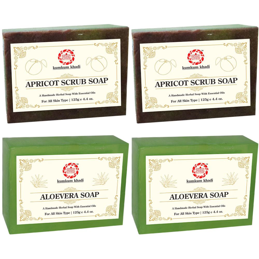Kumkum Khadi Herbal Apricot Scrub And Aloevera Soap (125g, Pack of 4)
