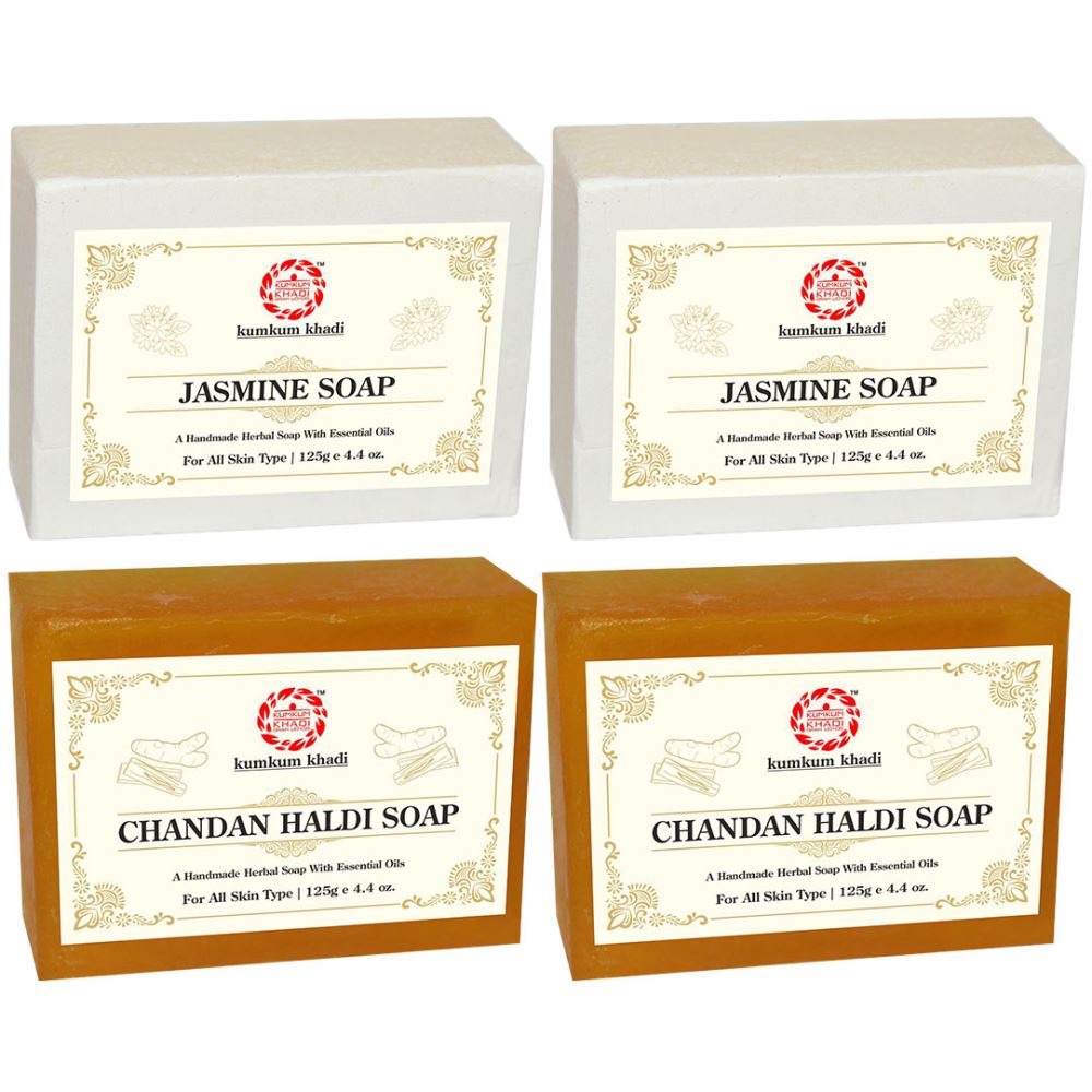 Kumkum Khadi Herbal Jasmine And Chandan Haldi Soap (125g, Pack of 4)