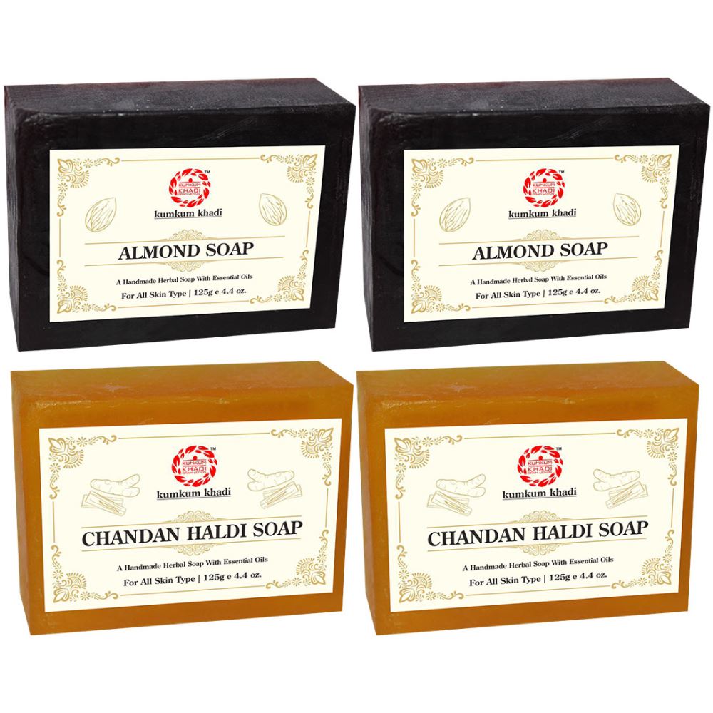 Kumkum Khadi Herbal Almond And Chandan Haldi Soap (125g, Pack of 4) Kumkum Khadi Herbal Almond And Chandan Haldi Soap (125g, Pack of 4)