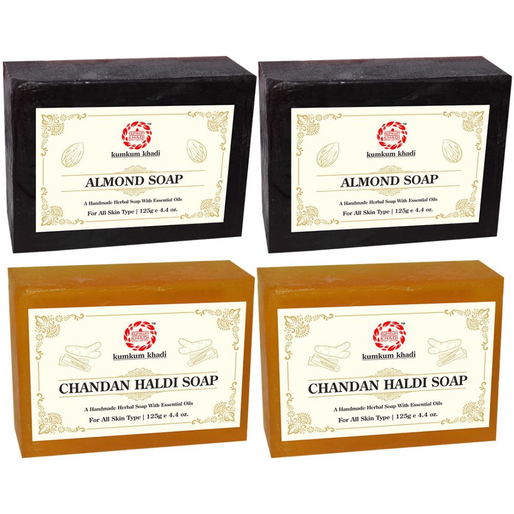 Kumkum Khadi Herbal Almond And Chandan Haldi Soap (125g, Pack of 4)