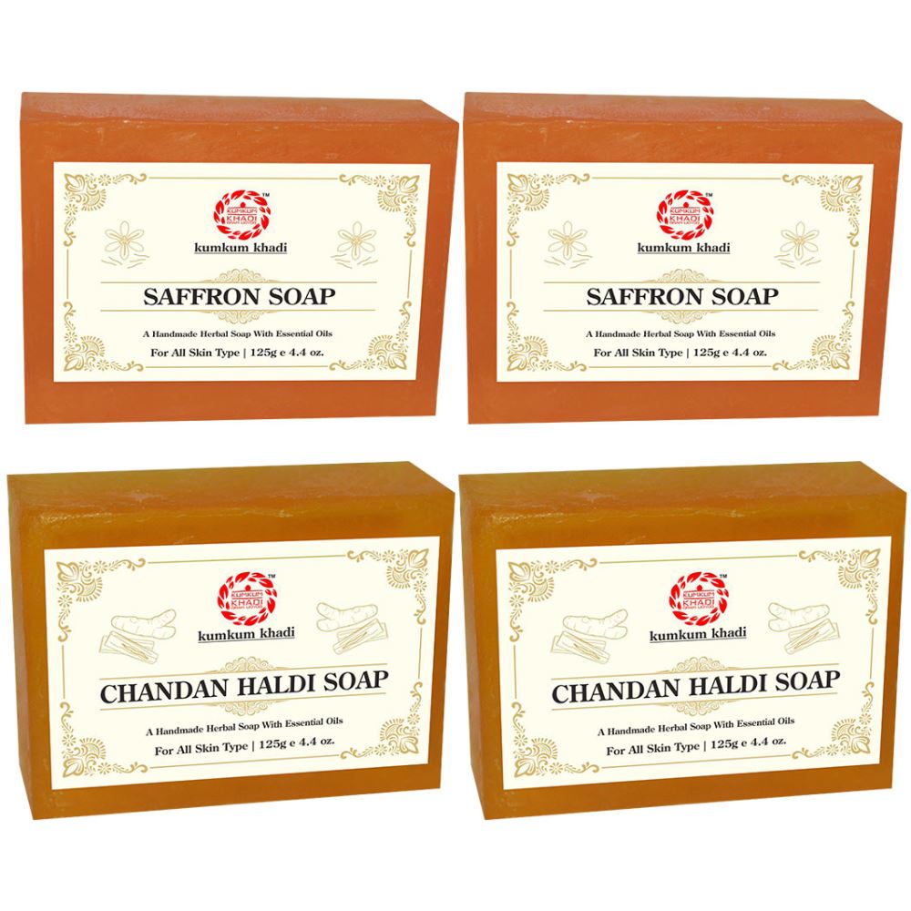 Kumkum Khadi Herbal Saffron And Chandan Haldi Soap (125g, Pack of 4)