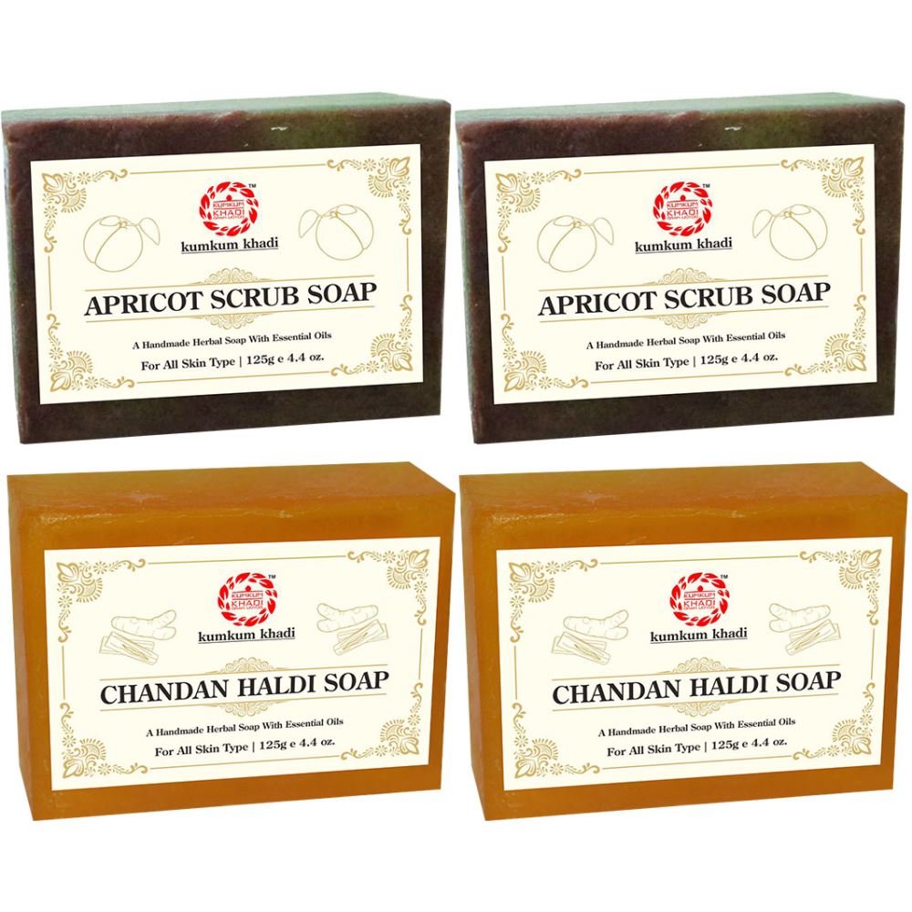 Kumkum Khadi Herbal Apricot Scrub And Chandan Haldi Soap (125g, Pack of 4)