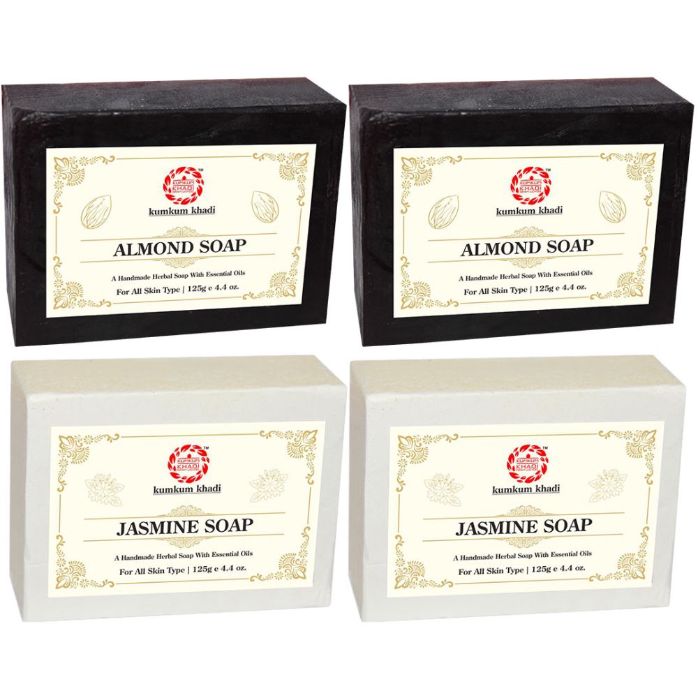 Kumkum Khadi Herbal Almond And Jasmine Soap (125g, Pack of 4)