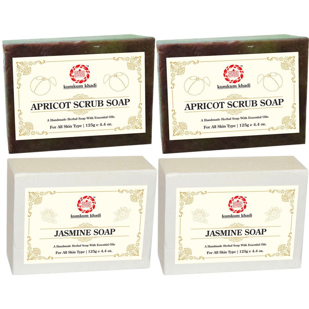 Kumkum Khadi Herbal Apricot Scrub And Jasmine Soap (125g, Pack of 4)