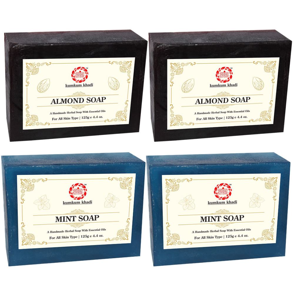 Kumkum Khadi Herbal Almond And Mint Soap (125g, Pack of 4)