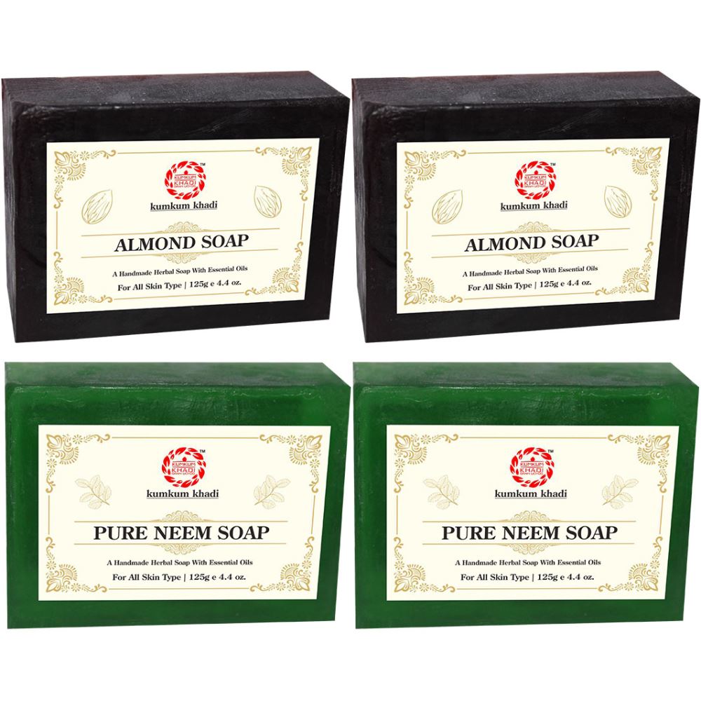 Kumkum Khadi Herbal Almond And Pure Neem Soap (125g, Pack of 4)