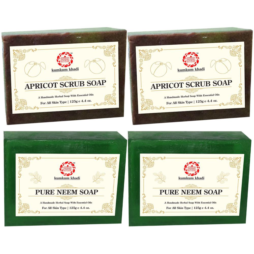 Kumkum Khadi Herbal Apricot Scrub And Pure Neem Soap (125g, Pack of 4)
