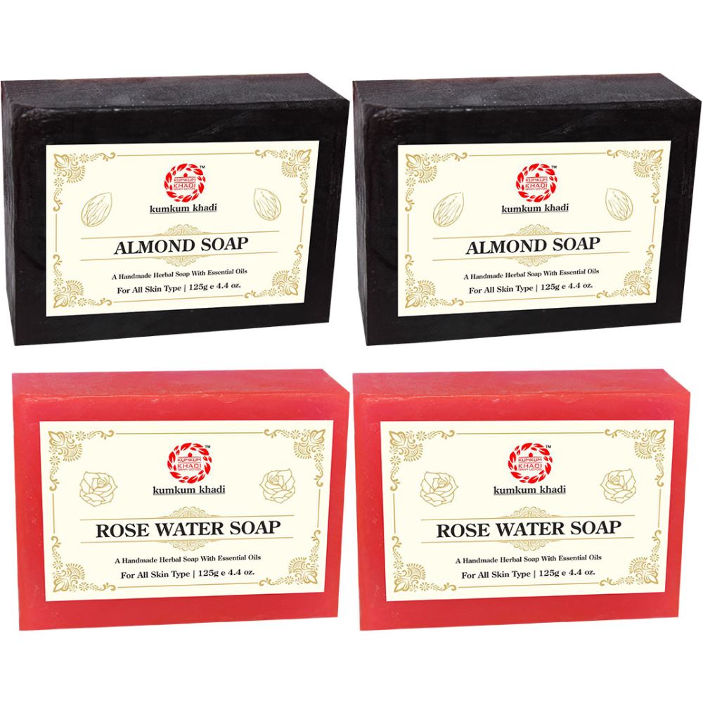Kumkum Khadi Herbal Almond And Rose Water Soap (125g, Pack of 4)