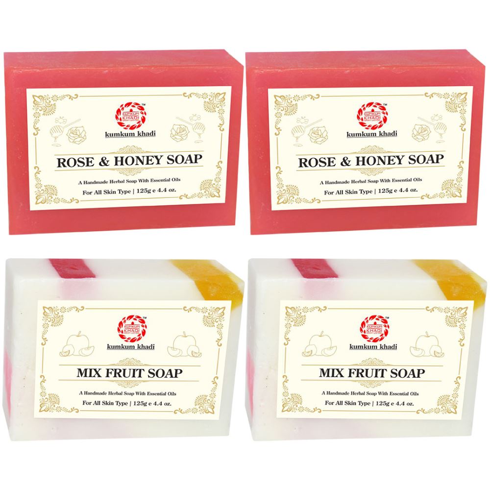 Kumkum Khadi Herbal Rose & Honey And Mix Fruit Soap (125g, Pack of 4) Kumkum Khadi Herbal Rose & Honey And Mix Fruit Soap (125g, Pack of 4)