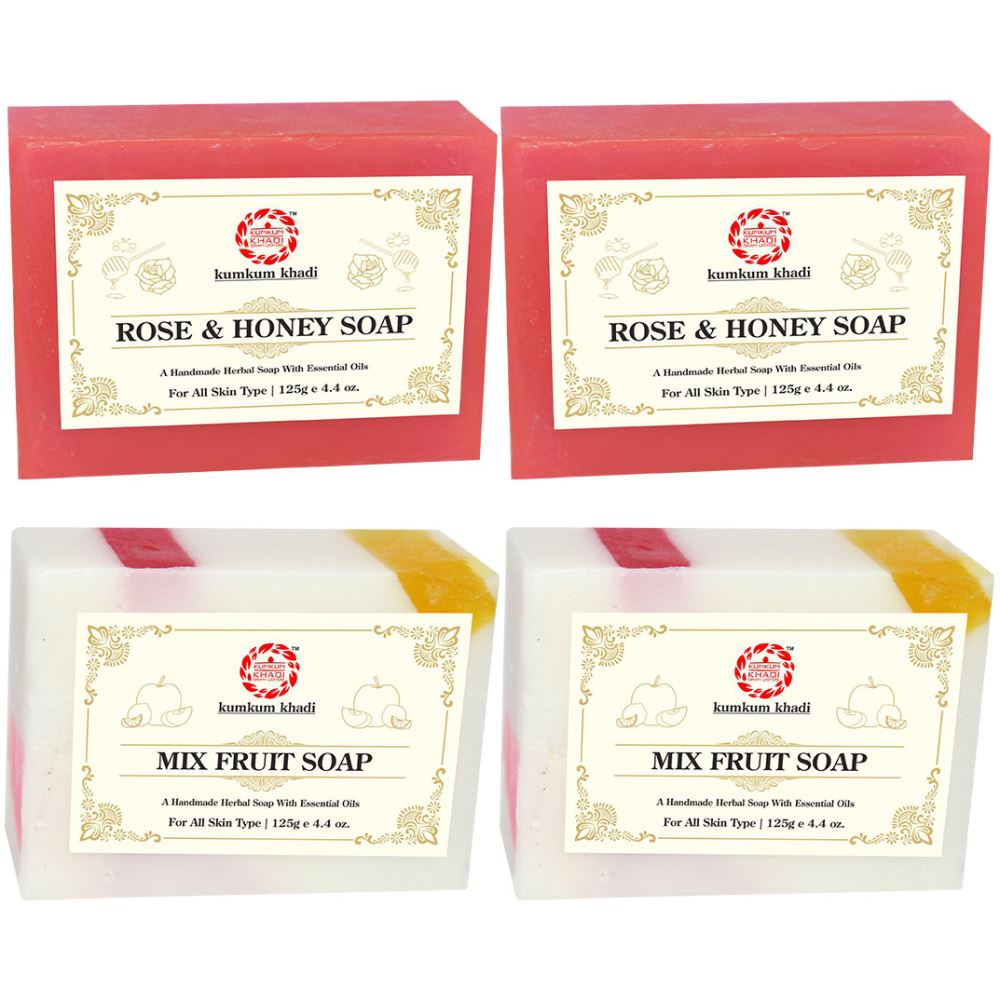 Kumkum Khadi Herbal Rose & Honey And Mix Fruit Soap (125g, Pack of 4)