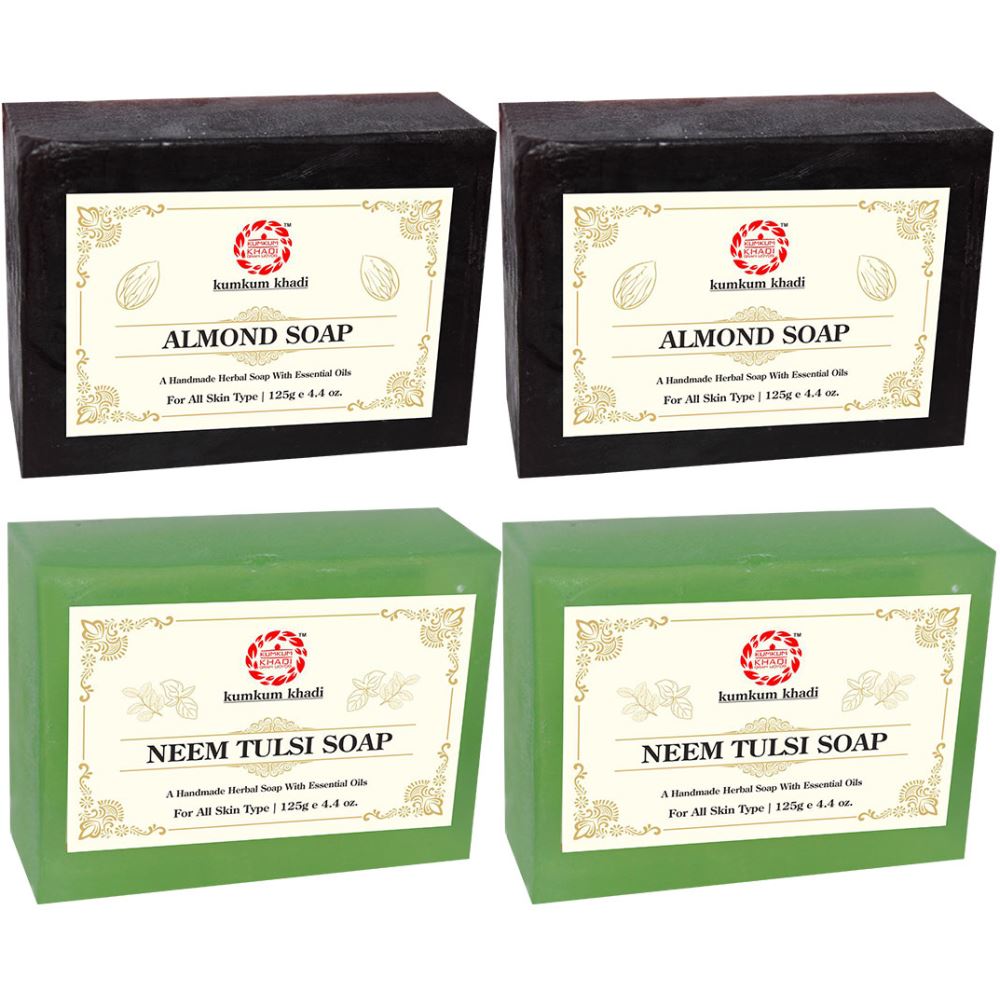 Kumkum Khadi Herbal Almond And Neem Tulsi Soap (125g, Pack of 4)