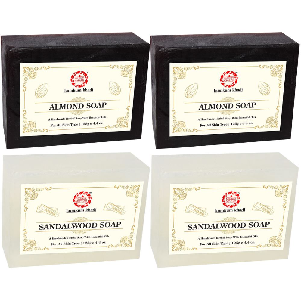 Kumkum Khadi Herbal Almond And Sandalwood Soap (125g, Pack of 4)
