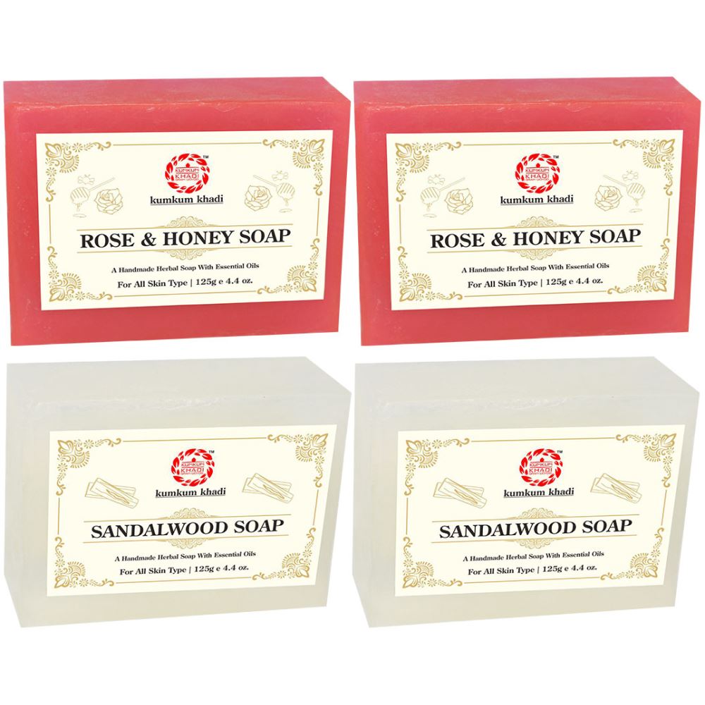 Kumkum Khadi Herbal Rose & Honey And Sandalwood Soap (125g, Pack of 4)