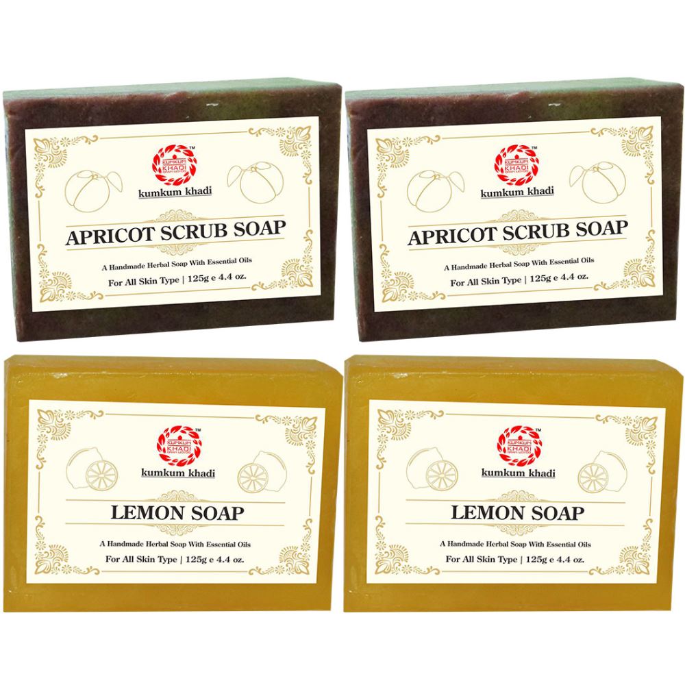 Kumkum Khadi Herbal Apricot Scrub And Lemon Soap (125g, Pack of 4)