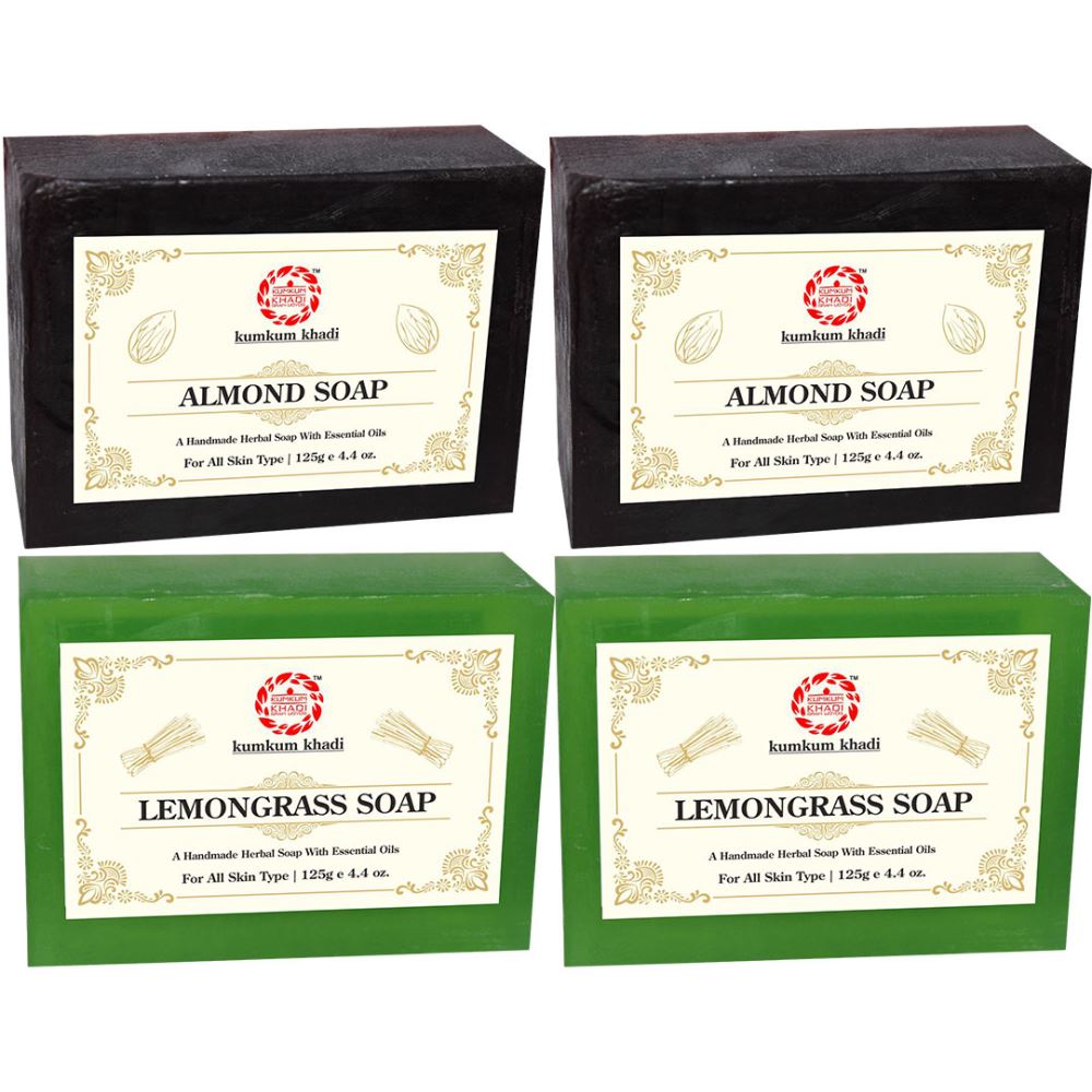 Kumkum Khadi Herbal Almond And Lemongrass Soap (125g, Pack of 4)