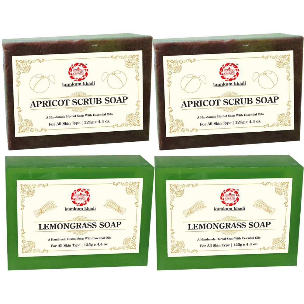 Kumkum Khadi Herbal Apricot Scrub And Lemongrass Soap (125g, Pack of 4)