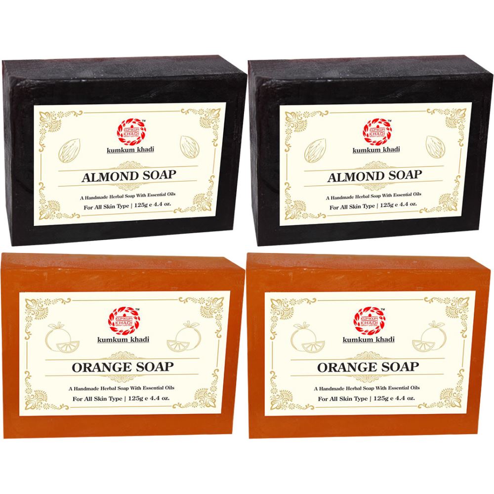 Kumkum Khadi Herbal Almond And Orange Soap (125g, Pack of 4)