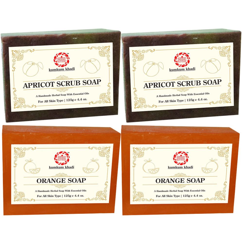 Kumkum Khadi Herbal Apricot Scrub And Orange Soap (125g, Pack of 4)