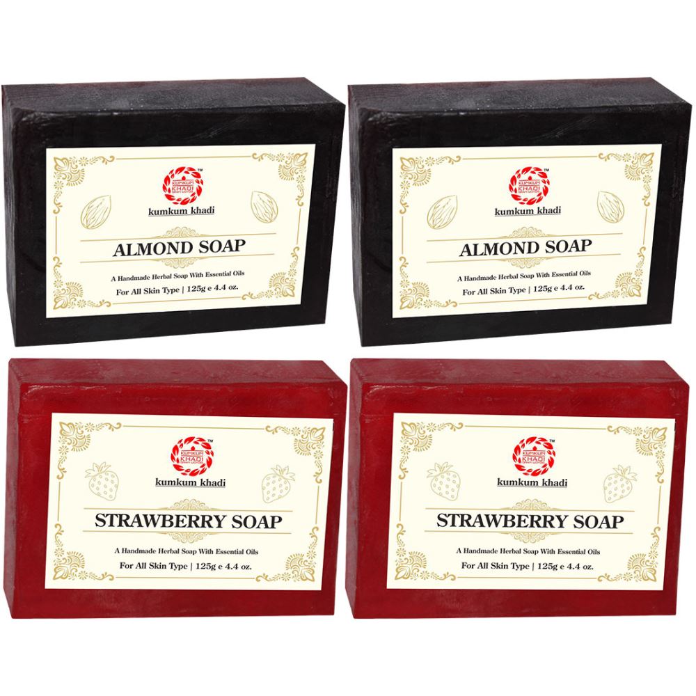 Kumkum Khadi Herbal Almond And Strawberry Soap (125g, Pack of 4)