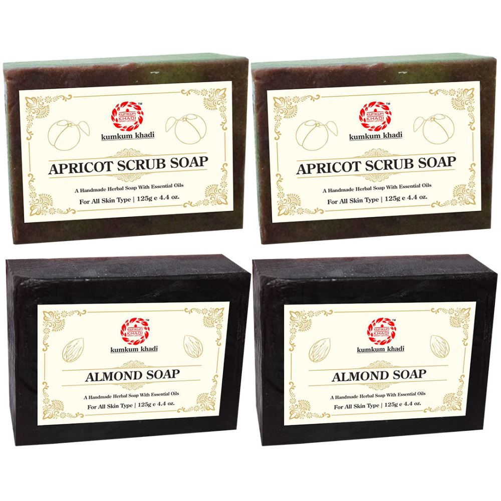 Kumkum Khadi Herbal Apricot Scrub And Almond Soap (125g, Pack of 4)