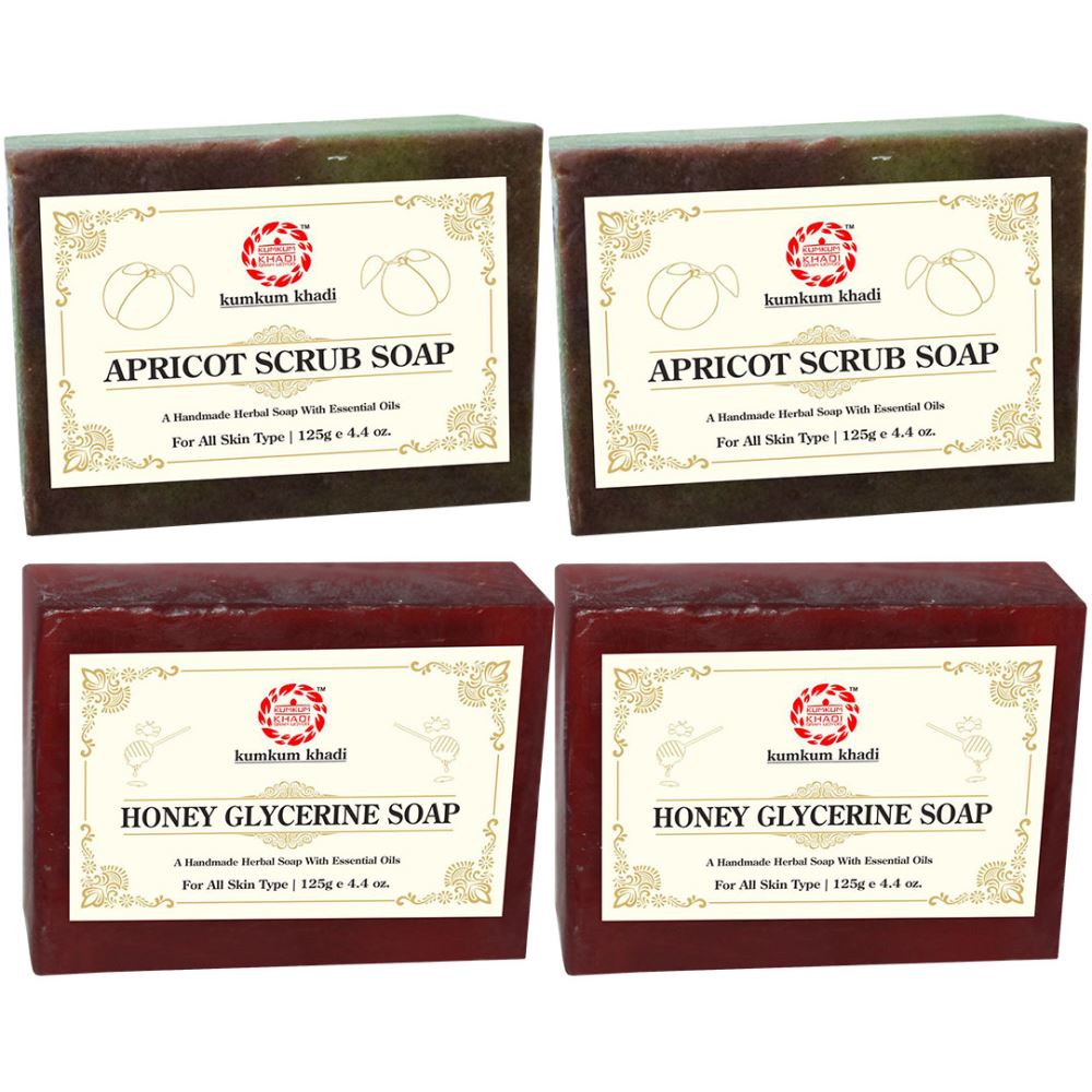 Kumkum Khadi Herbal Apricot Scrub And Honey Glycerine Soap (125g, Pack of 4)