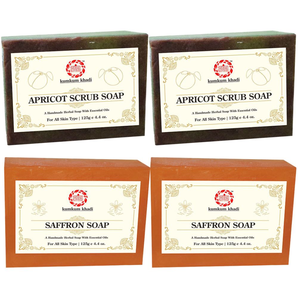 Kumkum Khadi Herbal Apricot Scrub And Saffron Soap (125g, Pack of 4)