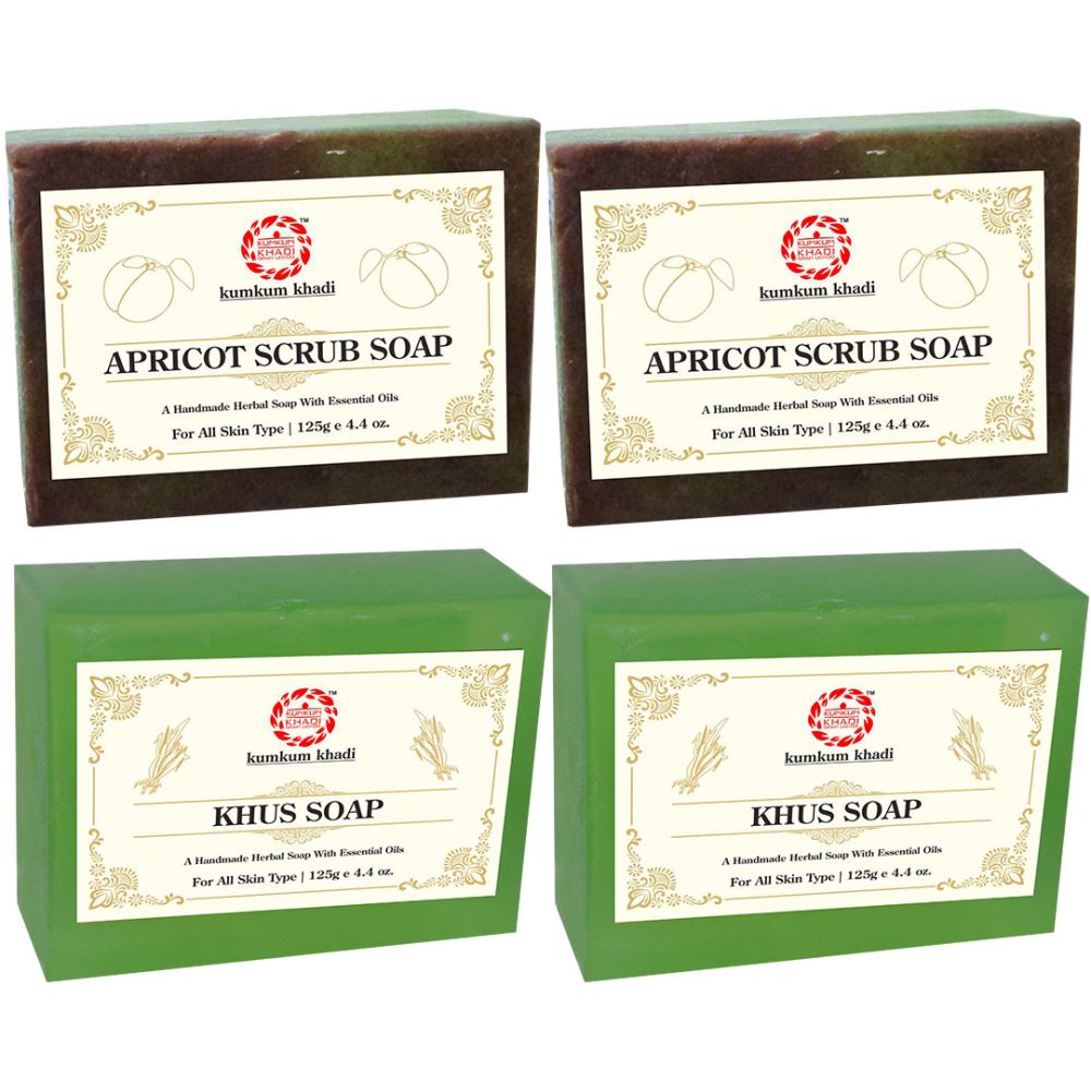 Kumkum Khadi Herbal Apricot Scrub And Khus Soap (125g, Pack of 4)