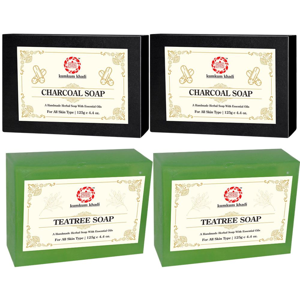 Kumkum Khadi Herbal Charcoal And Teatree Soap (125g, Pack of 4) Kumkum Khadi Herbal Charcoal And Teatree Soap (125g, Pack of 4)