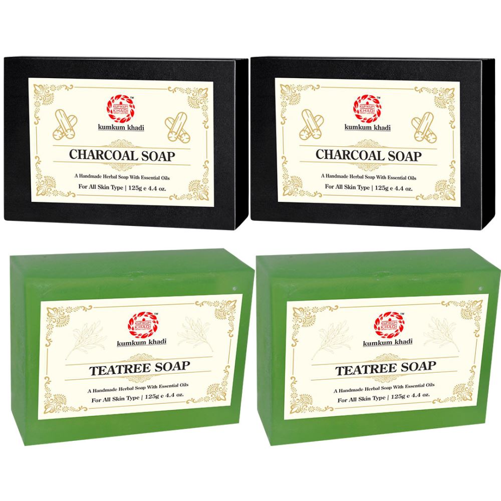 Kumkum Khadi Herbal Charcoal And Teatree Soap (125g, Pack of 4)