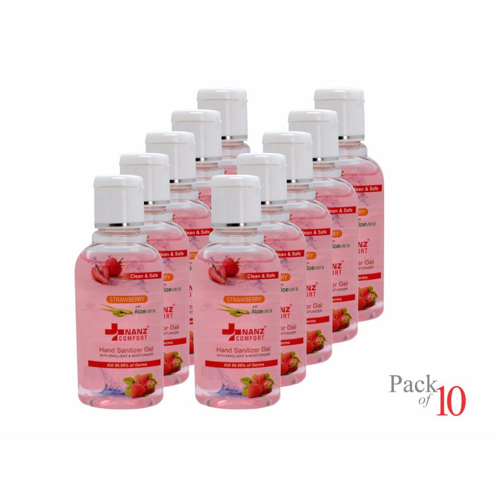 Nanz Comfort Hand Sanitizer Strawberry Gel (60ml, Pack of 10)