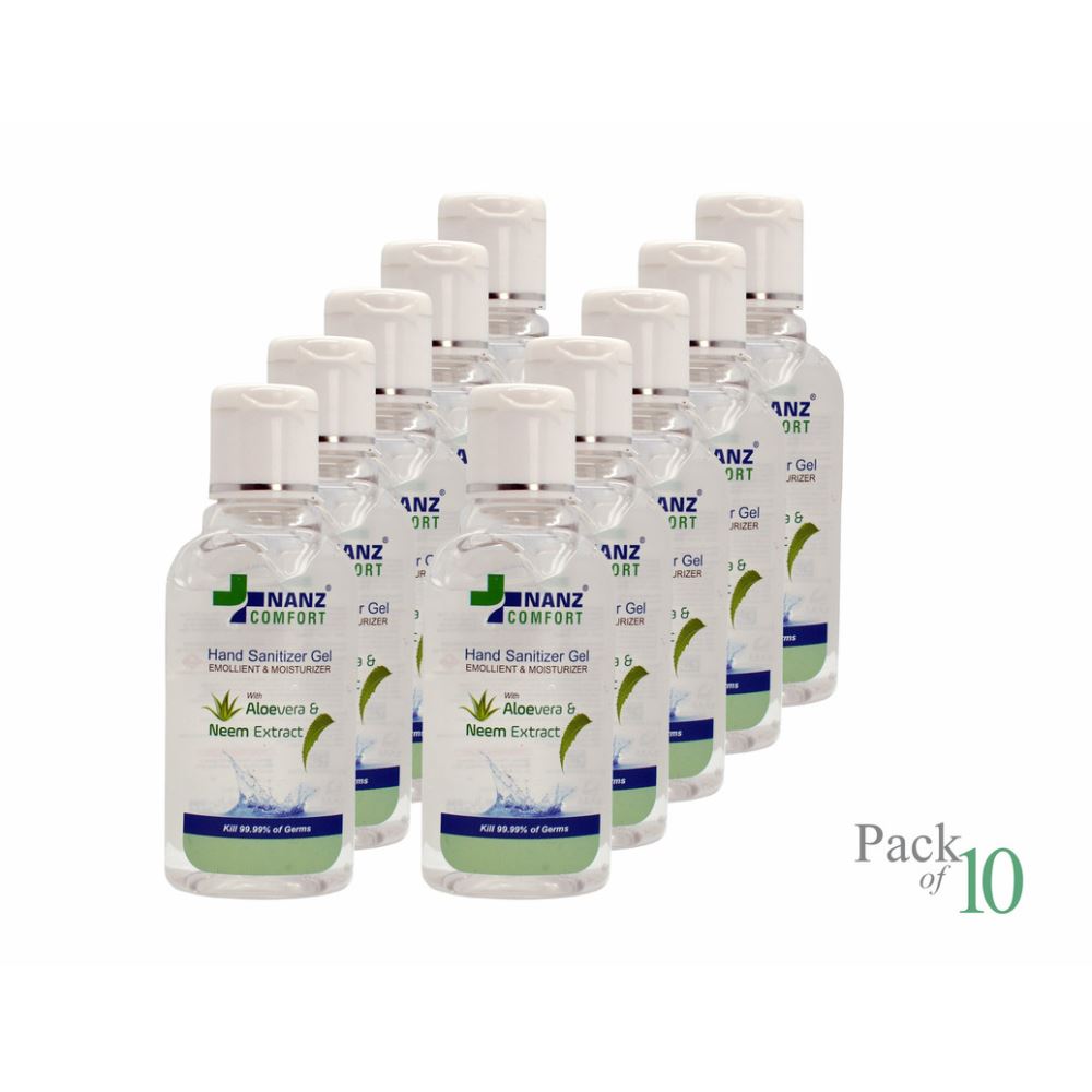 Nanz Comfort Hand Sanitizer Neem Extract And Aloe Vera Gel (60ml, Pack of 10) Nanz Comfort Hand Sanitizer Neem Extract And Aloe Vera Gel (60ml, Pack of 10)