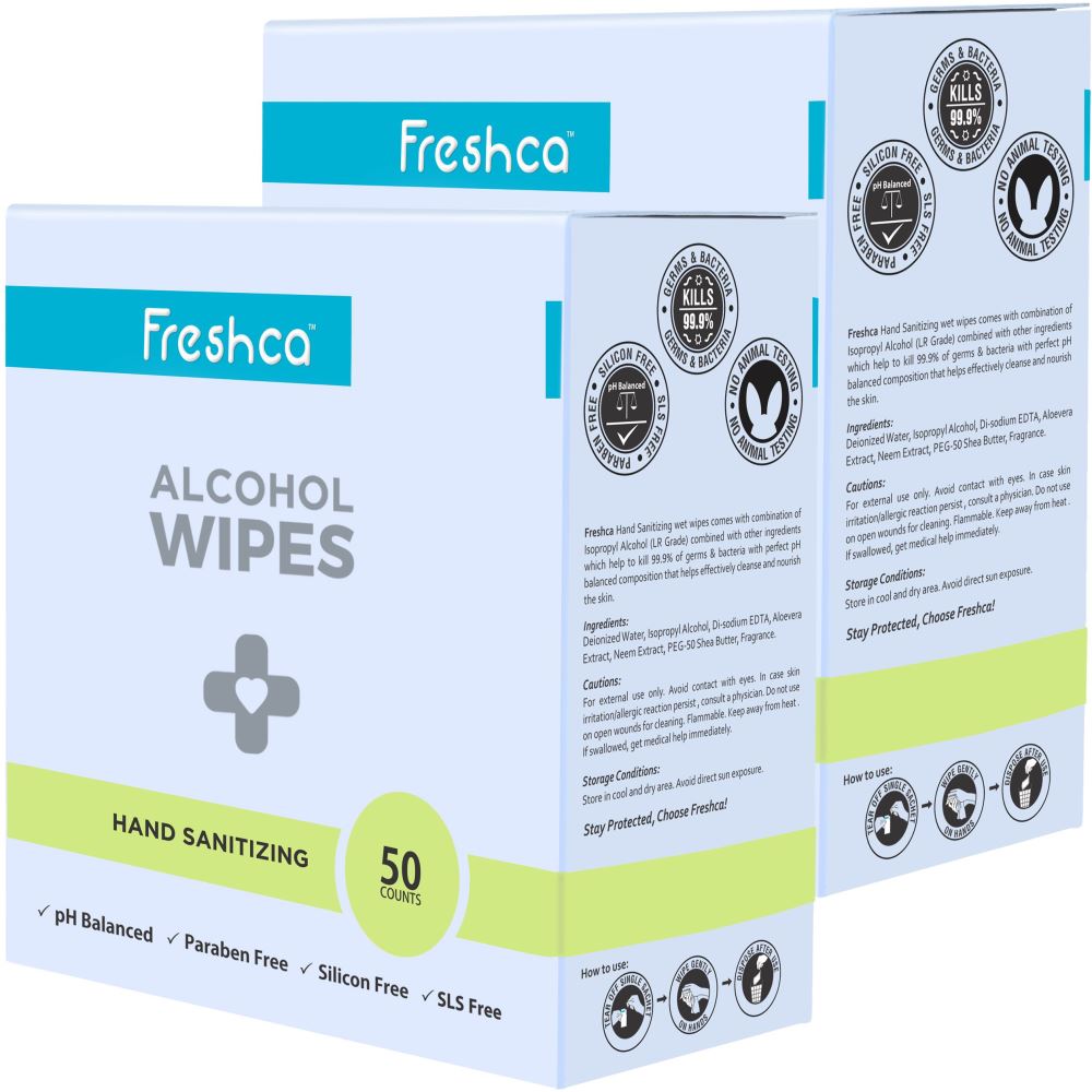 Freshca Hand Sanitizing Wet Wipes (50pcs, Pack of 2)