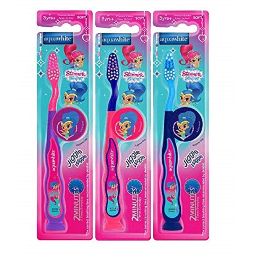 Aquawhite Shimmer & Shine Jiggle Wiggle Kids Toothbrush (3Pack)