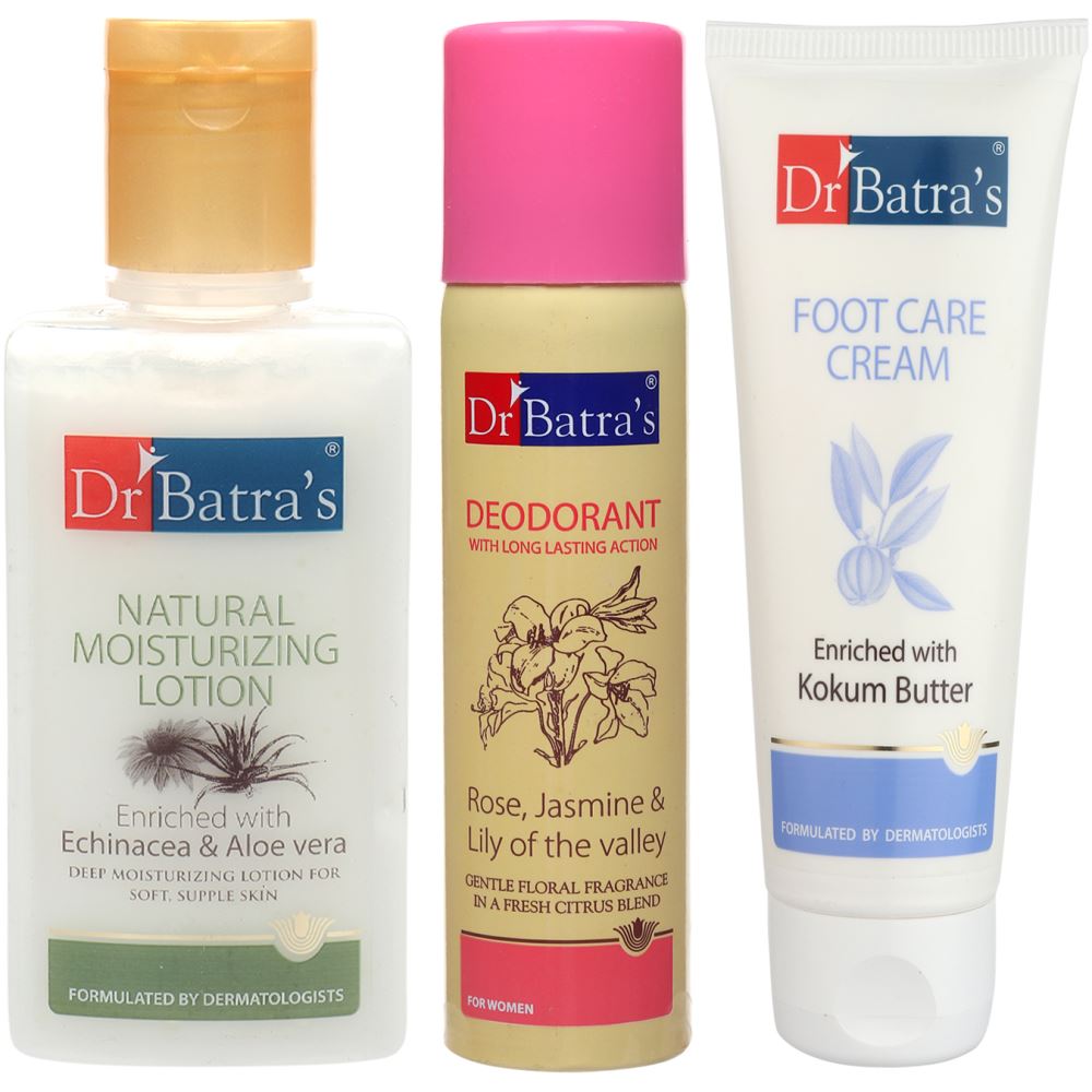 Dr Batras Natural Moisturizing Lotion, Deo For Women & Foot Care Cream Combo (1Pack)