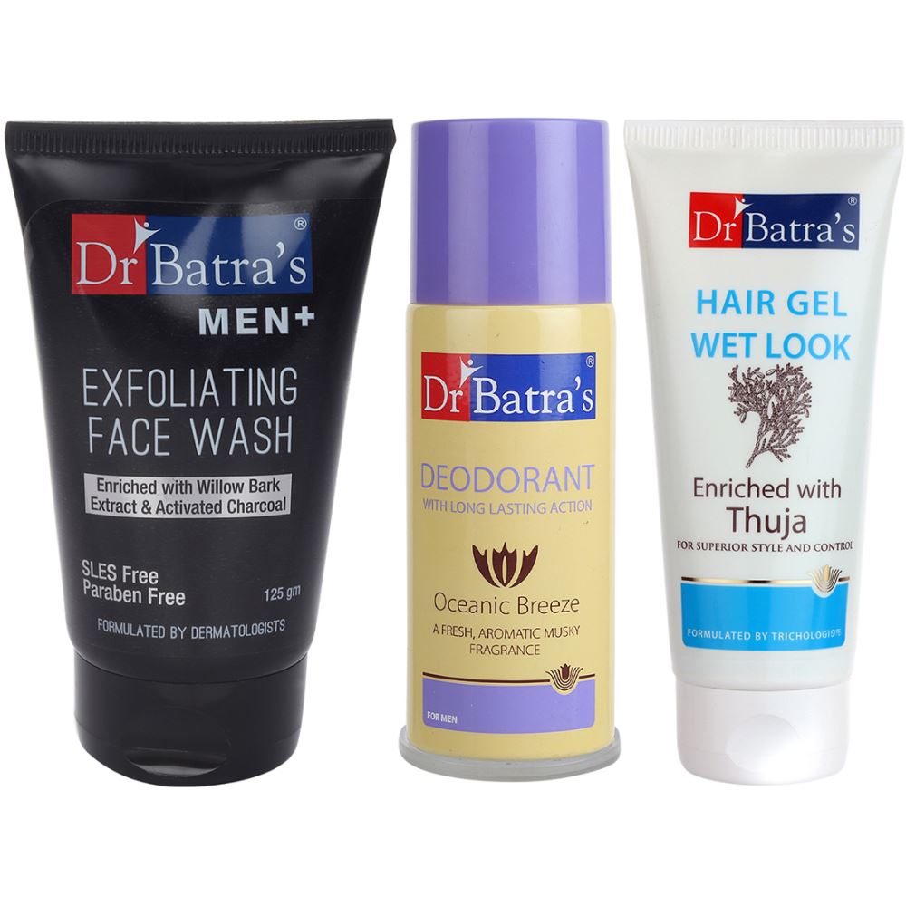 Dr Batras Men Exfoliating Facewash, Deo For Men & Hair Gel Combo (1Pack) Dr Batras Men Exfoliating Facewash, Deo For Men & Hair Gel Combo (1Pack)