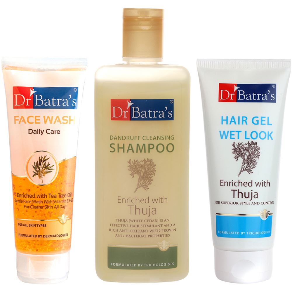 Dr Batras Dandruff Cleansing Shampoo, Hair Gel & Facewash Daily Care Combo (1Pack)