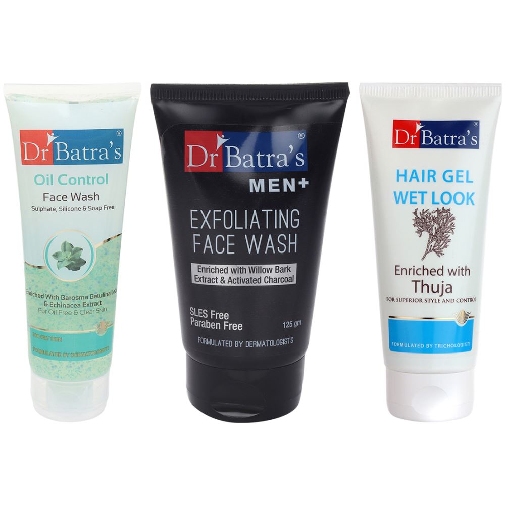 Dr Batras Men Exfoliating Facewash, Hair Gel & Facewash Oil Control Combo (1Pack)