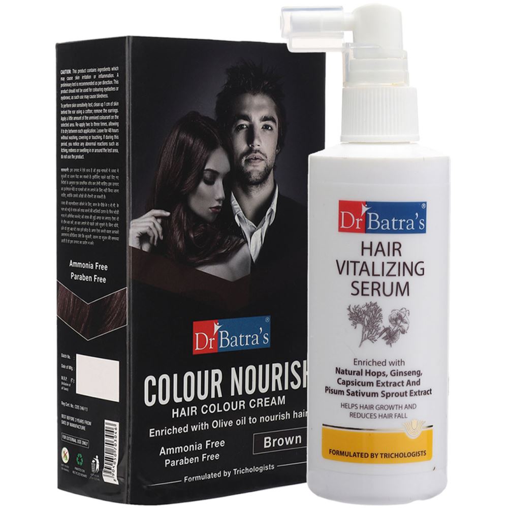 Dr Batras Hair Vitalizing Serum & Nourish Hair Colour Cream Brown Combo (1Pack)