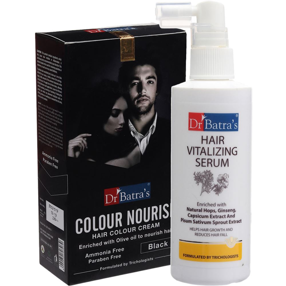 Dr Batras Hair Vitalizing Serum & Nourish Hair Colour Cream Black Combo (1Pack)