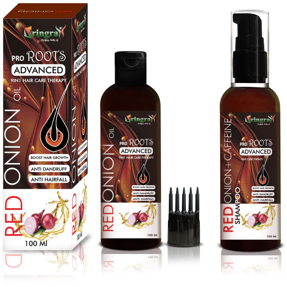 Vringra Red Onion Hair Oil & Red Onion Plus Caffeine Shampoo Combo (1Pack)
