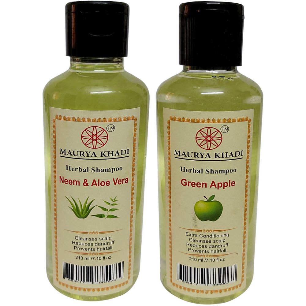 Maurya Khadi Herbal Shampoo Mix Combo Pack(Neem & Aloevera+Green Apple) (1Pack)
