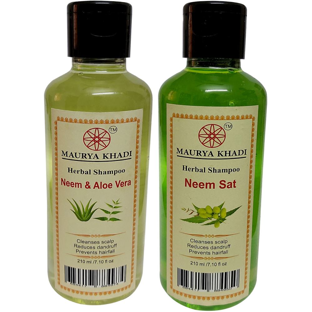 Maurya Khadi Herbal Shampoo Mix Combo (Neem & Aloevera+Neem Sat) (1Pack)